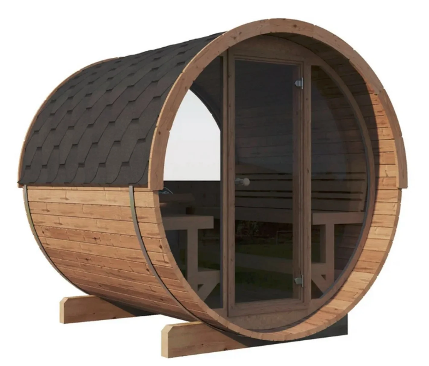 8’ thermowood scenic view barrel Sauna (extra wide) by Lekker Studio