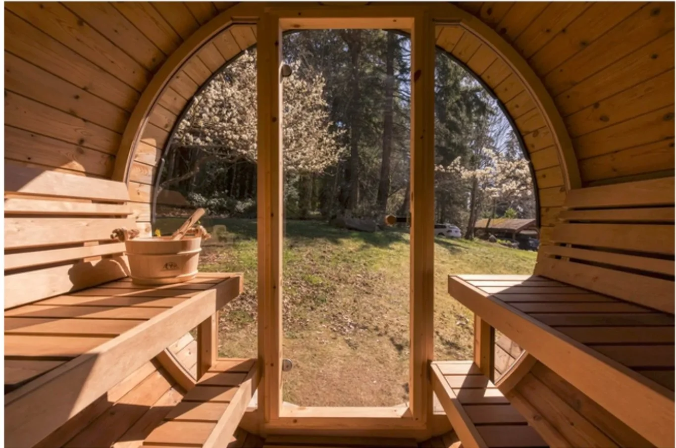 8’ thermowood scenic view barrel Sauna (extra wide) thumbnail 4