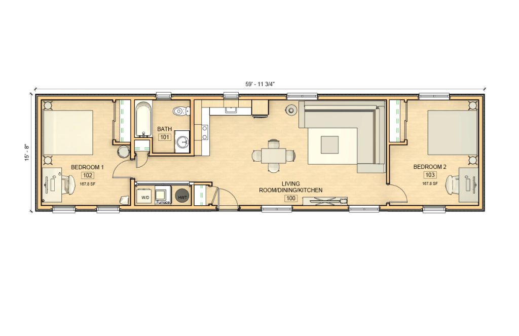 16×60 Wood Modular Home by Mod Box