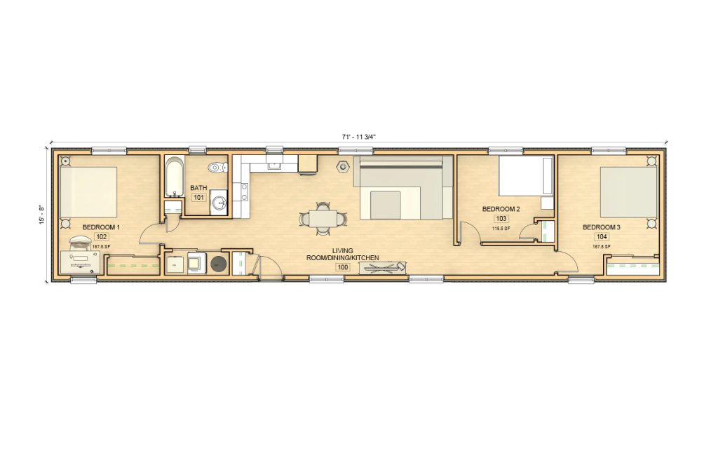 16×72 Wood Modular Home by Mod Box