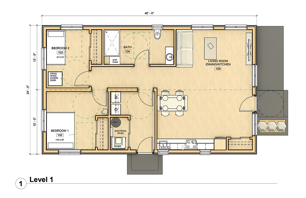 2 Bedroom Barrier Free Wood Modular Home by Mod Box