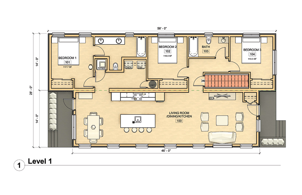 3 Bedroom 1 Storey Family Style Wood Modular Home by Mod Box