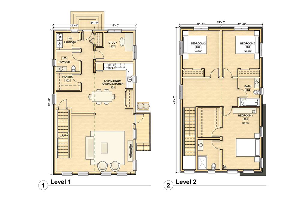 3 Bedroom 2 Storey Family Style Wood Modular Home by Mod Box