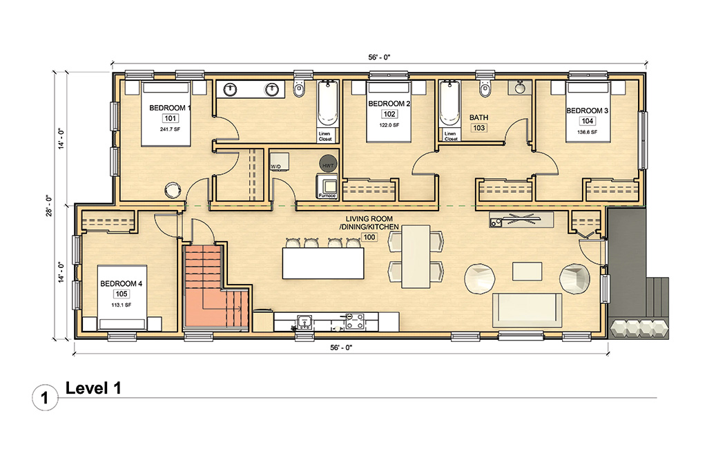 4 Bedroom 1 Storey Family Style Wood Modular Home by Mod Box