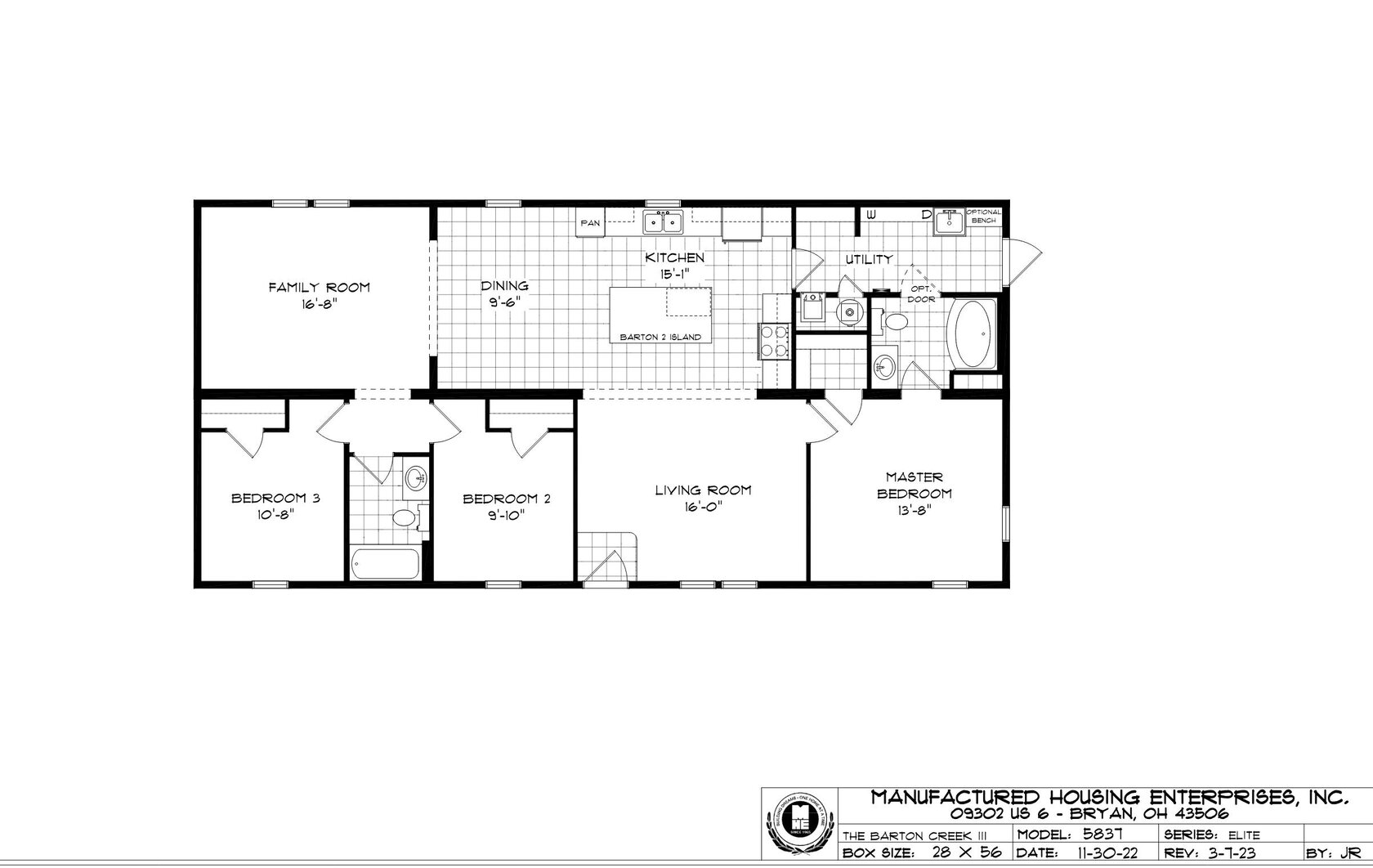 Barton Creek III Ranch Double Wide Mobile Home – 28 x 56 by Next Modular