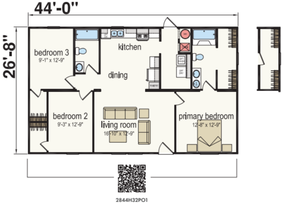 Crane 2844 Double Wide Mobile Home – 28 x 44 by Next Modular