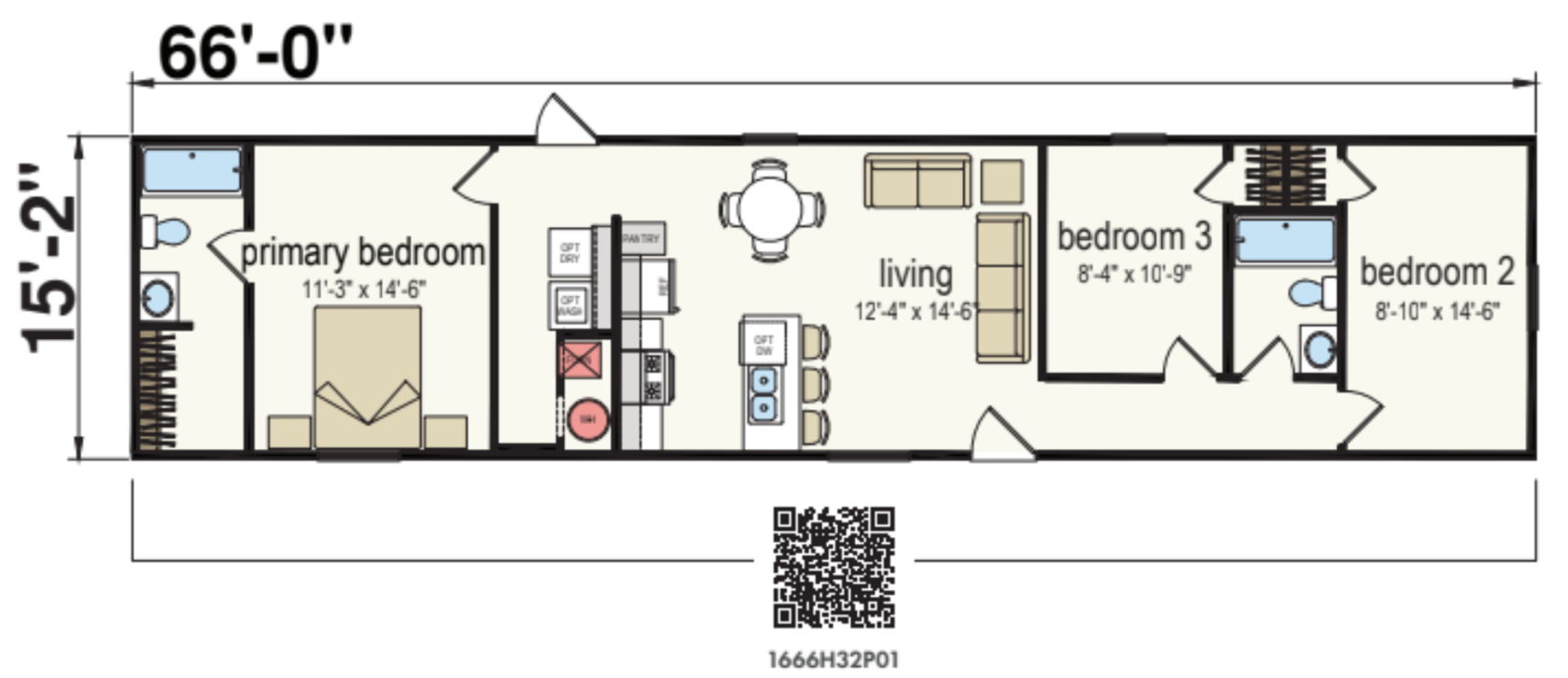 Kingfisher 1666 Single Wide Mobile Home – 16 x 66 by Next Modular