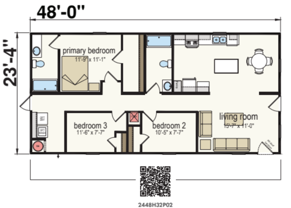 Maple 2448 Double Wide Mobile Home – 24 x 48 by Next Modular