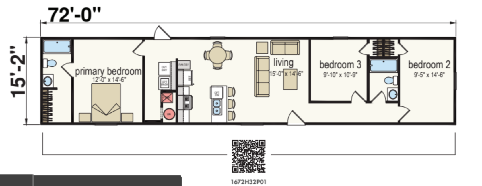 Osprey 1672 Single Wide Mobile Home – 16 x 72 by Next Modular