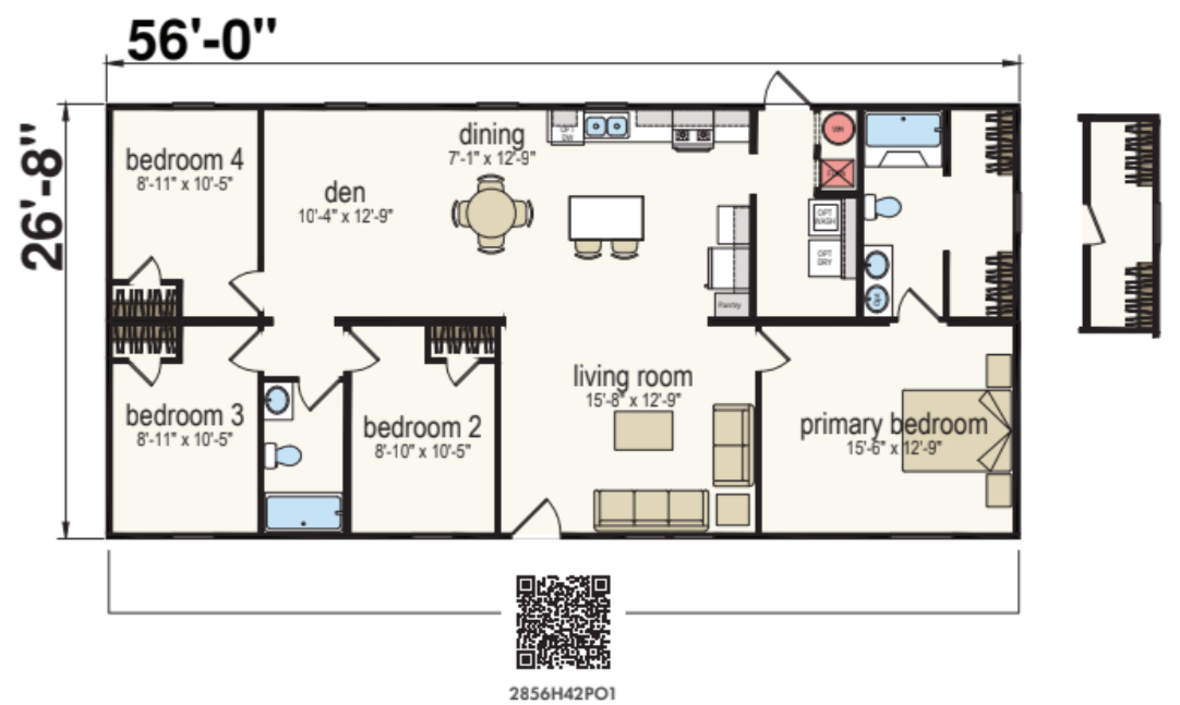 Peacock 2856 Double Wide Mobile Home – 28 x 56 by Next Modular