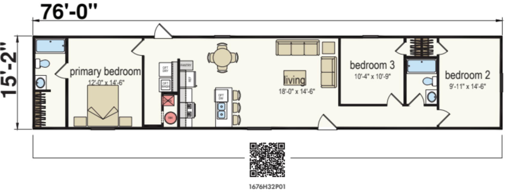 Swan 1676 Single Wide Mobile Home – 16 x 76 by Next Modular